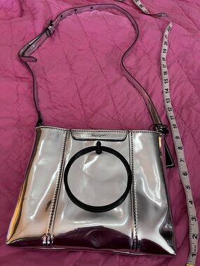 Foley + Corinna Metallic Silver Crossbody with Black Ring Accent